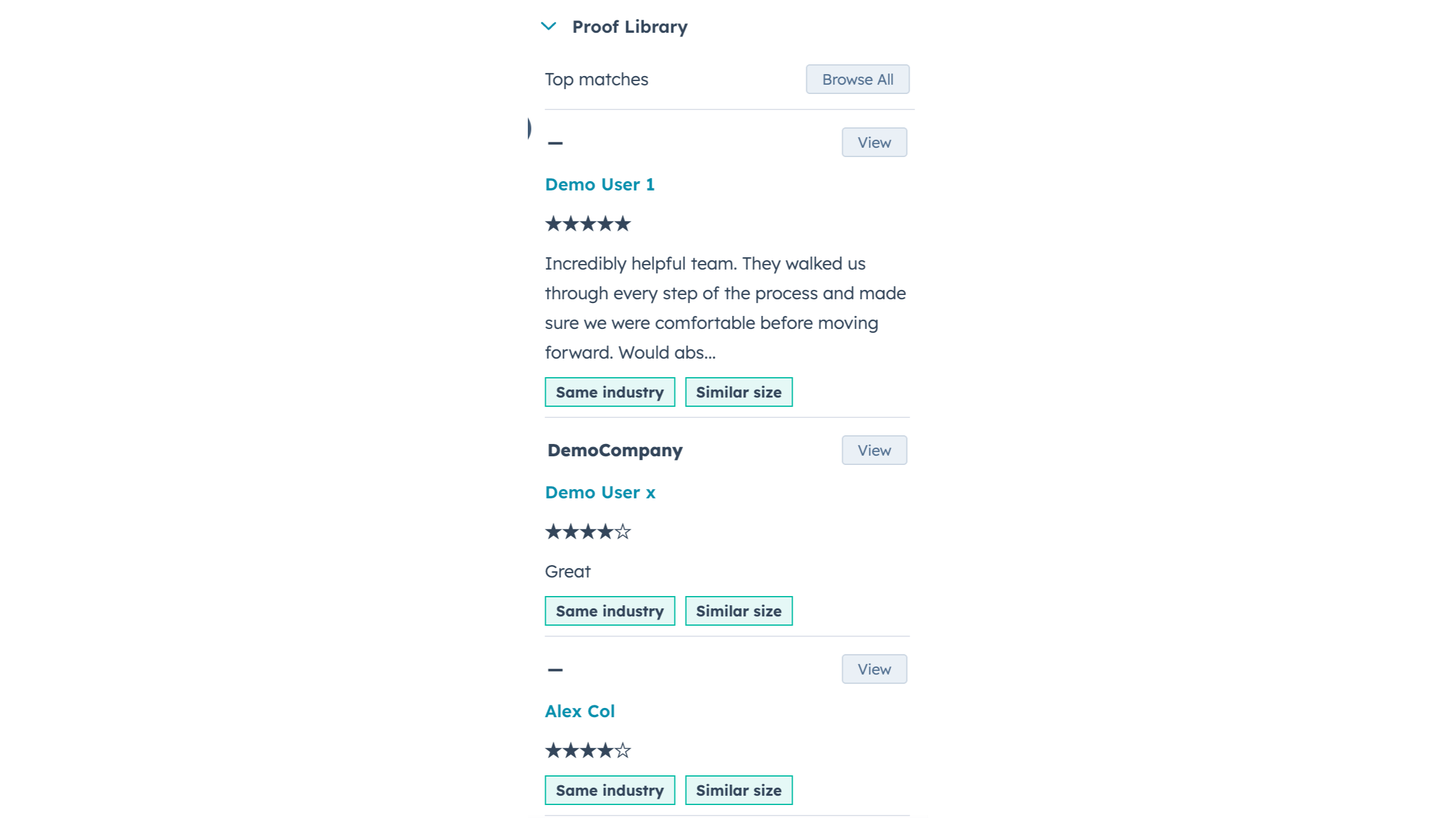 Proof card in each deal in HubSpot